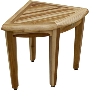 Compact Teak Corner Shower Stool with Shelf in Natural Finish 16"