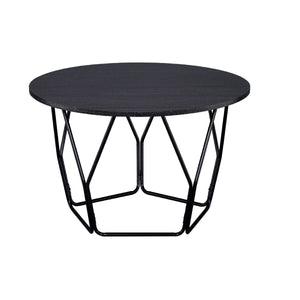 32" Black Metal and Dark Brown Veneer Geo Base Coffee Table
