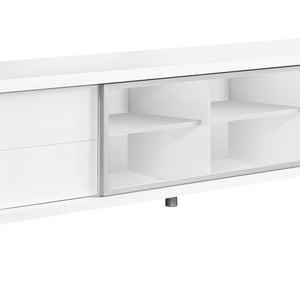 17.75" X 71" X 19.75" White Clear Silver Particle Board Glass Hollow Core Tv Stand