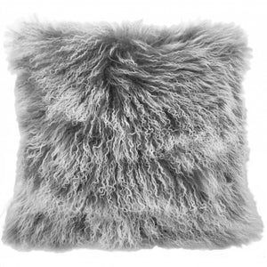 Almohada de piel de cordero tibetana genuina gris de 20 "con respaldo de microgamuza