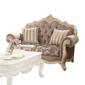 Loveseat de tela gris con tapicería blanca envejecida W2 almohadas 35" x 69" x 42"