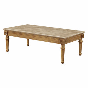 Mesa de centro de madera dorada envejecida de mármol de 32 "X 57" X 20 "