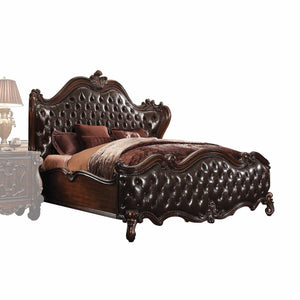 2-Tone Dark Brown Pu Cherry Oak Wood Poly Resin Upholstery California King Bed - 88" x 101" x 76"