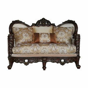 Tapicería de madera de nogal oscuro con ribete de madera para sofá de dos plazas W4 almohadas - 38" x 68" x 48"