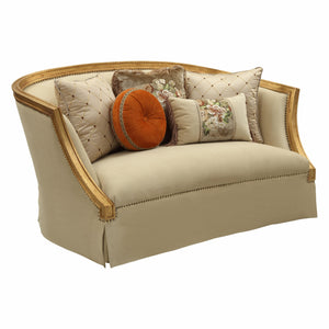 Fabric Antique Gold Upholstery Wood Legtrim Loveseat W5 Pillows 41" X 70" X 38"