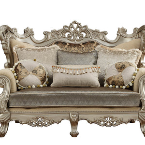 Fabric  Champagne Upholstery Wood Legtrim Loveseat W6 Pillows 42" X 72" X 50"