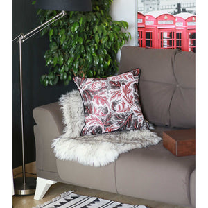 Funda de almohada decorativa con diseño de hojas de jacquard en negro, rojo y blanco
