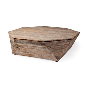 Mesa de centro Octogan de madera maciza con tapa abatible y almacenamiento