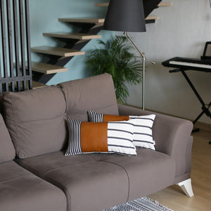 Juego De 2 Fundas De Almohada Lumbar De Piel Sintética A Rayas Y Marrón Brillante