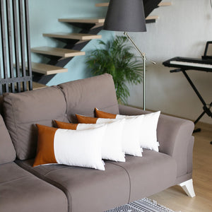 Juego de 4 fundas de almohada lumbar de cuero sintético blanco y cuarto marrón