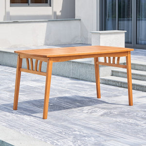 Natural Eucalyptus Wood Geo Outdoor Dining Table With Umbrella Hole 59"