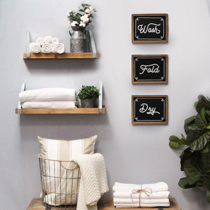 'Wash Dry Fold' Rustic Laundry Wall Art 3pc Set