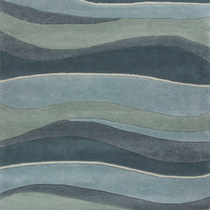 Ocean Blue Teal Hand Tufted Abstract Waves Indoor Area Rug 3'x5'