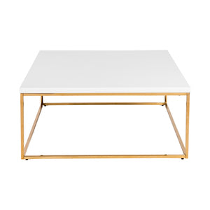 Mesa de centro cuadrada de 35" de madera y metal fabricado en oro y blanco