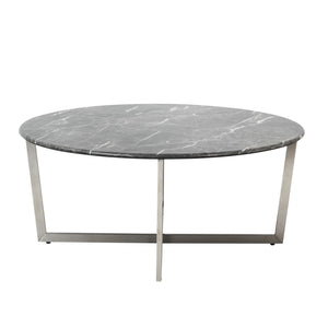 Mesa de centro redonda de imitación de mármol negro sobre acero inoxidable