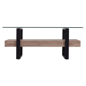 Mesa de centro rectangular de vidrio y metal marrón natural y natural de 42"