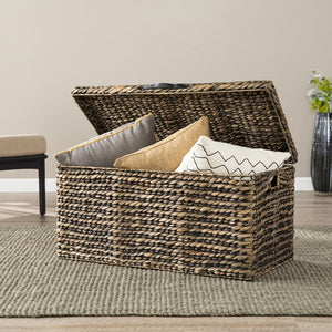 Mesa de centro cuadrada de mimbre y metal con parte superior elevable de ratán marrón de 33"