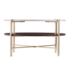 Mesa de centro redonda de metal y madera sólida fabricada en latón de 33"