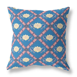 Cojín de gamuza con costura soplada floral de loto rosa amarillo azul de 18 "X 18"