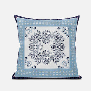 Cojín de gamuza con costura soplada geométrica blanca azul claro de 18 "X 18"