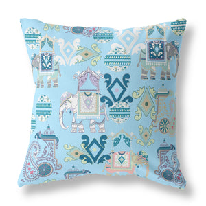 Cojín de gamuza con costura soplada Paisley azul cielo y blanco de 16 "X 16"
