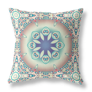 Cojín de gamuza con costura soplada geométrica beige y azul de 16 "X 16"