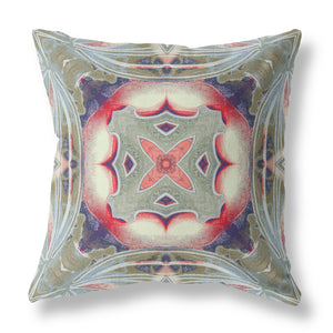 20" X 20" Muted Green Indigo Hot Pink Geometric Zippered Suede Throw Pillow