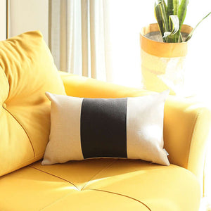 Grey And Black Geometric Zippered Handmade Polyester Lumbar Pillow Cover - 12" x 20"