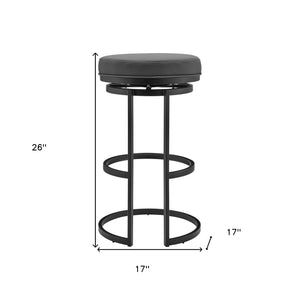 26" Gray And Black Faux Leather Swivel Backless Counter Height Bar Chair With Footrest