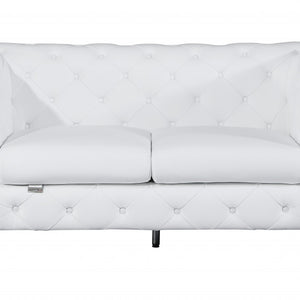 Love Seat de cuero italiano y dorado de 69" completamente capitoné blanco