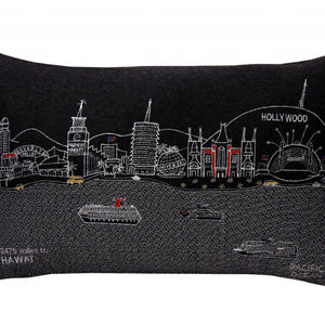 Cojín decorativo lumbar de 24.0 in con diseño de horizonte nocturno de Los Ángeles, color negro