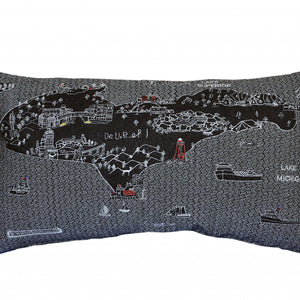 24" Black Michigan Upper Peninsula Nighttime Skyline Lumbar Decorative Pillow