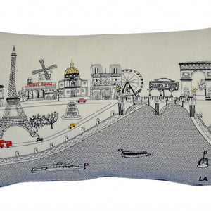 Cojín decorativo lumbar de 24" con el horizonte de la luz del día de París en blanco