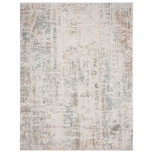 Gray Blue Taupe And Cream Abstract Distressed Stain Resistant Area Rug - 5' x 7'