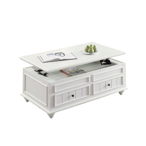 White Washed Veneer And Solid Wood Lift Top Coffee Table With Two Drawers 48"