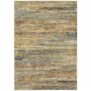 Gold Grey Tan Blue Green And Brown Abstract Power Loom Stain Resistant Area Rug - 2' x 3'