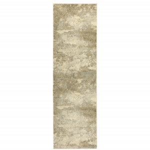 2' X 8' Beige Grey Tan And Gold Abstract Power Loom Stain Resistant Runner Rug