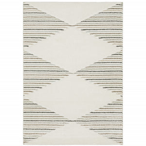 Beige Grey Sage Green Pale Blue Brown And Charcoal Geometric Power Loom Stain Resistant Area Rug - 5' x 8'
