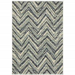 8' X 10' Blue Ivory Grey Beige And Light Blue Geometric Power Loom Stain Resistant Area Rug