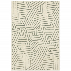 8' X 10' Beige Grey And Light Blue Geometric Power Loom Stain Resistant Area Rug