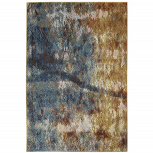 Blue Gold Teal Rust Grey And Beige Abstract Power Loom Stain Resistant Area Rug - 5' x 7'