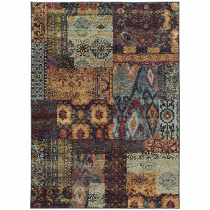 3' X 5' Gold Blue Purple Green And Red Abstract Power Loom Stain Resistant Area Rug