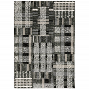 8' X 10' Black Grey And Ivory Geometric Power Loom Stain Resistant Area Rug