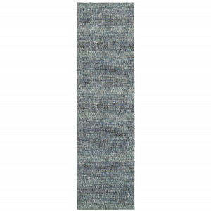 2' X 10' Blue Grey Silver And Green Power Loom Stain Resistant Runner Rug