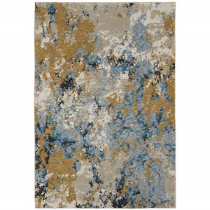 6' X 9' Gold Grey And Ivory Abstract Power Loom Stain Resistant Area Rug
