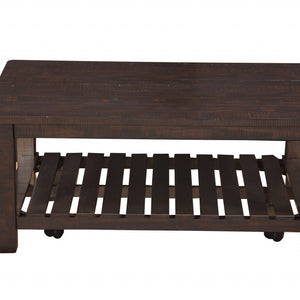 Mesa de centro envejecida rectangular de madera maciza espresso de 42" con estante