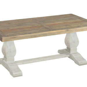 Mesa de centro de pedestal envejecida de madera natural reciclada y blanca de 50"