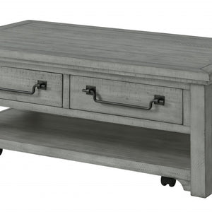 Mesa de centro envejecida de madera maciza gris paloma de 50" con almacenamiento