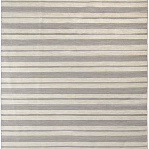 2' X 3' Gray And Ivory Striped Dhurrie Hand Woven Stain Resistant Area Rug