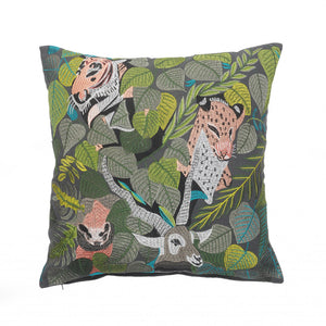 Set Of Two 20" X 20" Gray Animal Print Zippered 100% Cotton Throw Pillow